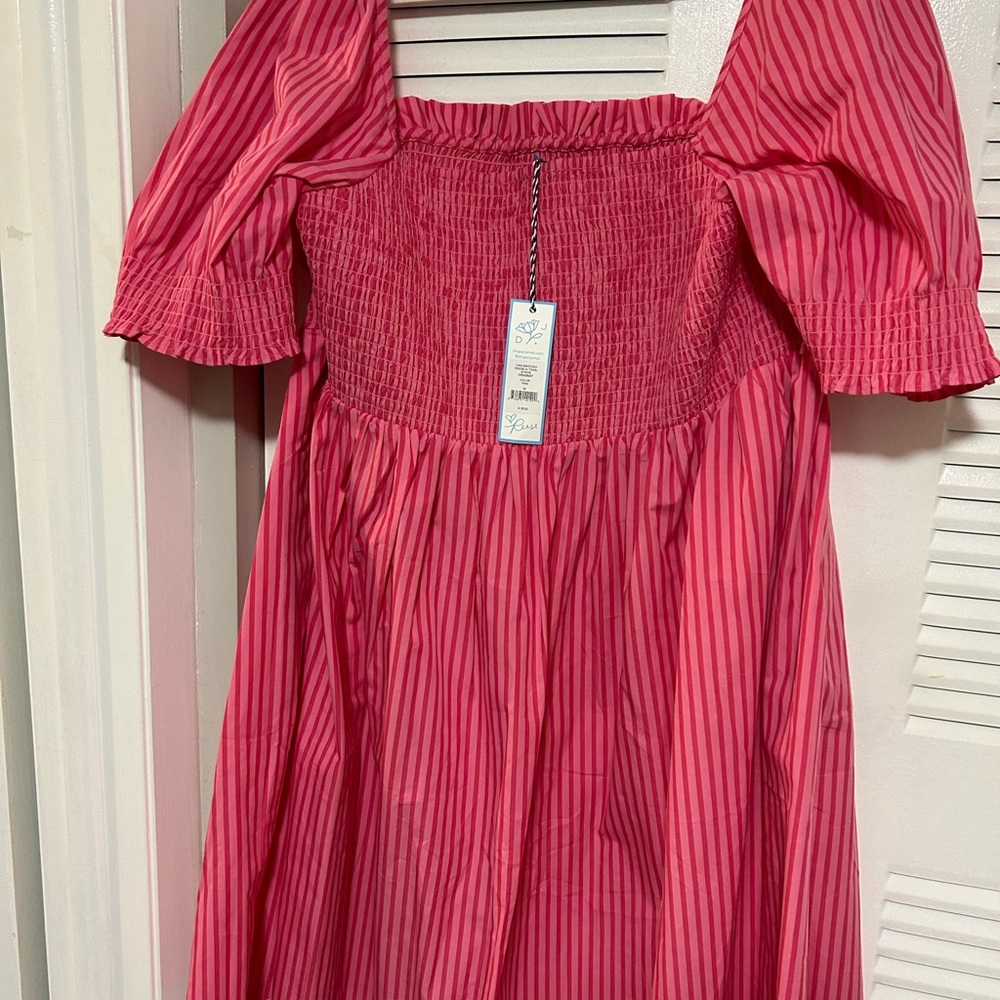 NWT pink stripped smocked dress with pockets